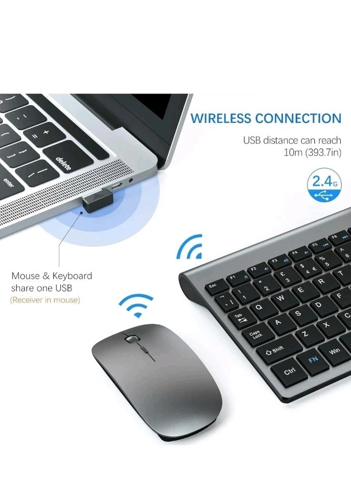 Wireless Keyboard & Mouse Ultra Slim Combo, TopMate 2.4G Silent Compact  KM9000 - Image 3 of 4