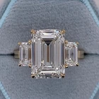4.10 Ct Emerald Cut White Moissanite Engagement Wedding Ring 14K Yellow Gold FN