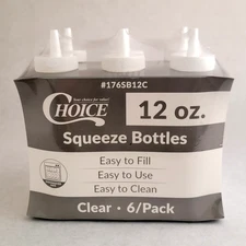 Clear Choice Squeeze Bottles 12 oz Restaurant Condiments With Top PACK OF 6 NEW