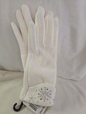 Womens Ivory Rhinestones Snowflake Gloves One Size NEW WITH TAG