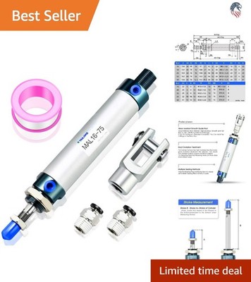 16mm Bore 75mm Stroke Double Action Air Cylinder Aluminum Body Compatible wit...