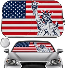 American Flag Sunshade Statue Liberty NYC Md.Most Car SUV Windshield W/Stg Bag  