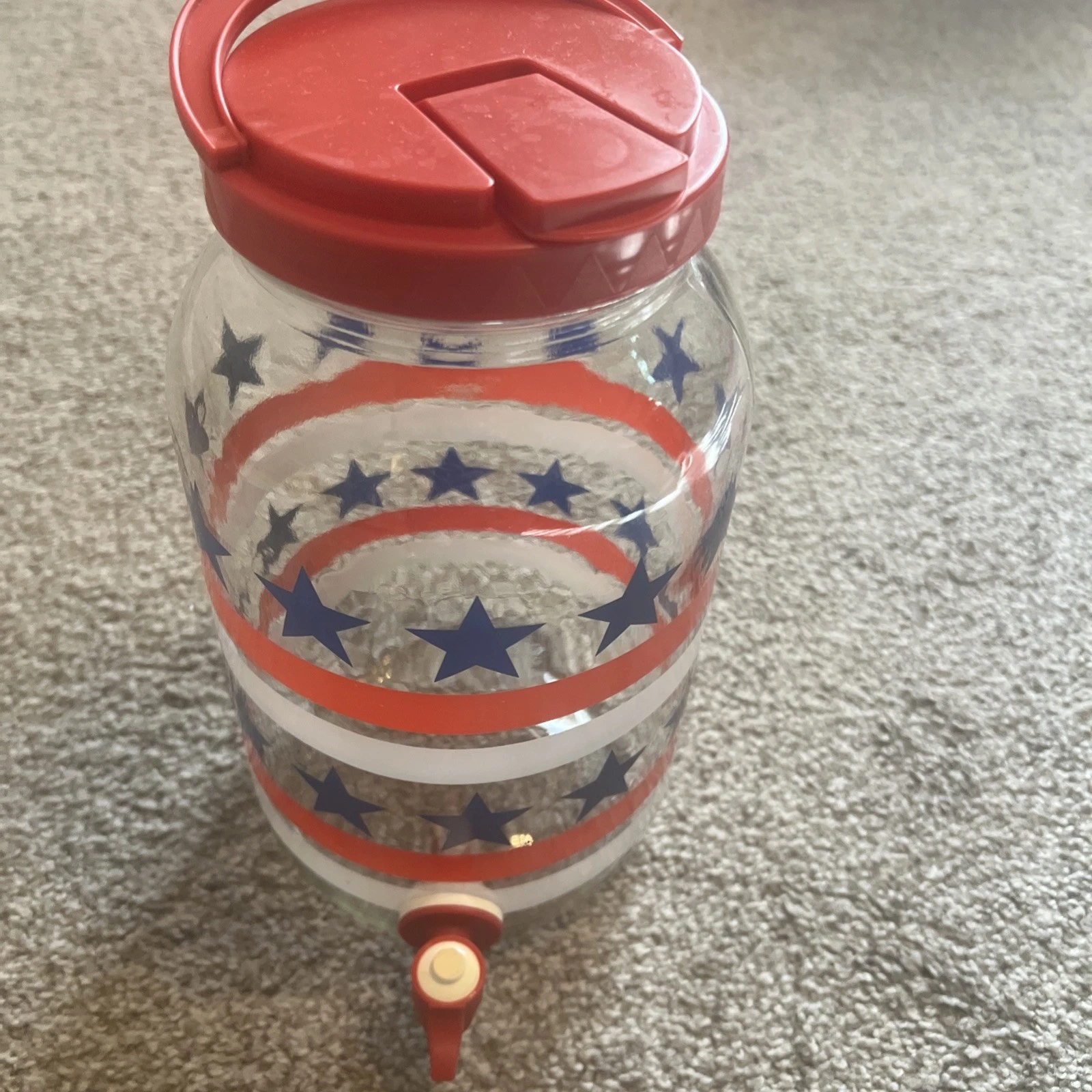 Glass Sun Tea/ Beverage Dispenser Jar Jug Red White & Blue Patriotic July 4th