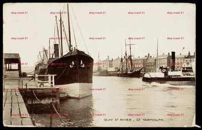 Kai & Fluss Great Yarmouth Norfolk Dampfschiff Segelboote Ansichtskarte