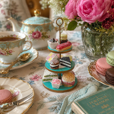 Fortnum & Mason Miniature 3 Tier Afternoon Tea Stand Ornament Macarons Cakes 
