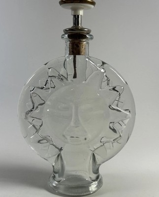 Vintage Clear Sun Face Glass Bottle  Celestial Mod Dep Bottle About 7 Inches