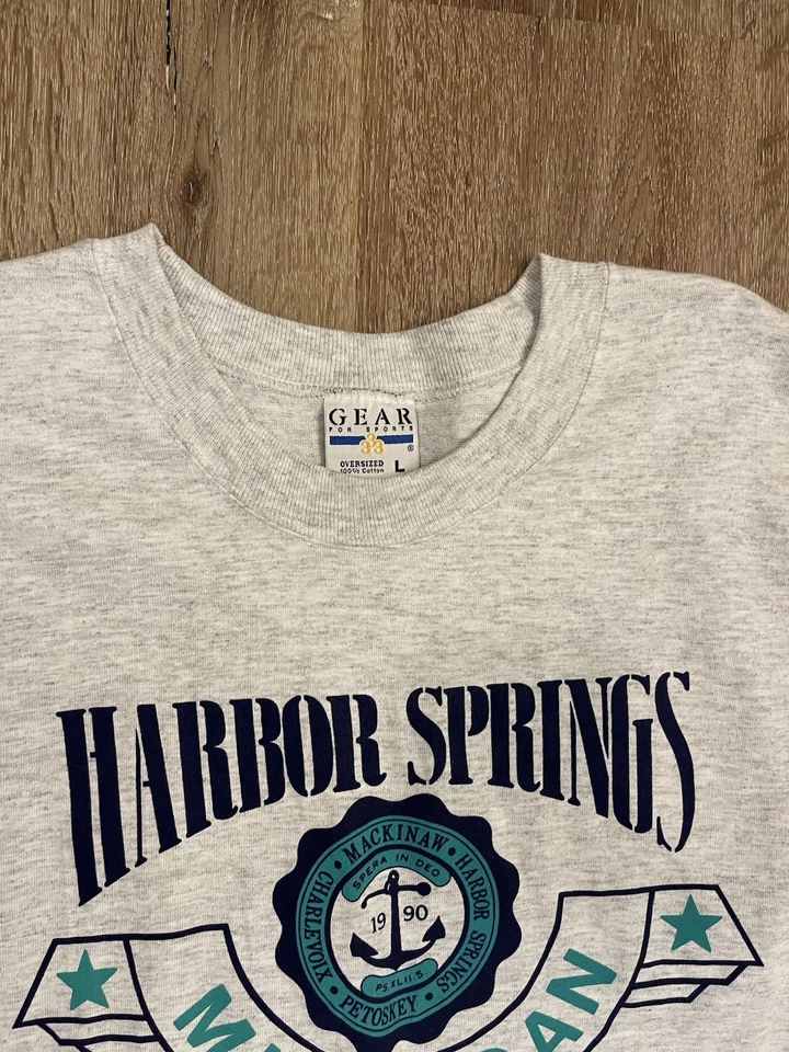 Camiseta de colección 1990 Gear for Sports para hombre grande gris Harbor Springs Michigan  Foto 3 de 4