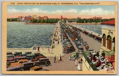 c1937 St Petersburg Florida FL Aerial Million Dollar Recreation Pier Cars UNP