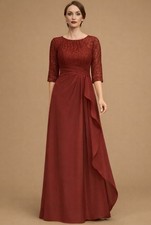 A-line Floor-Length Chiffon Lace Mother of the Bride Formal Dress Cabernet Sz 8