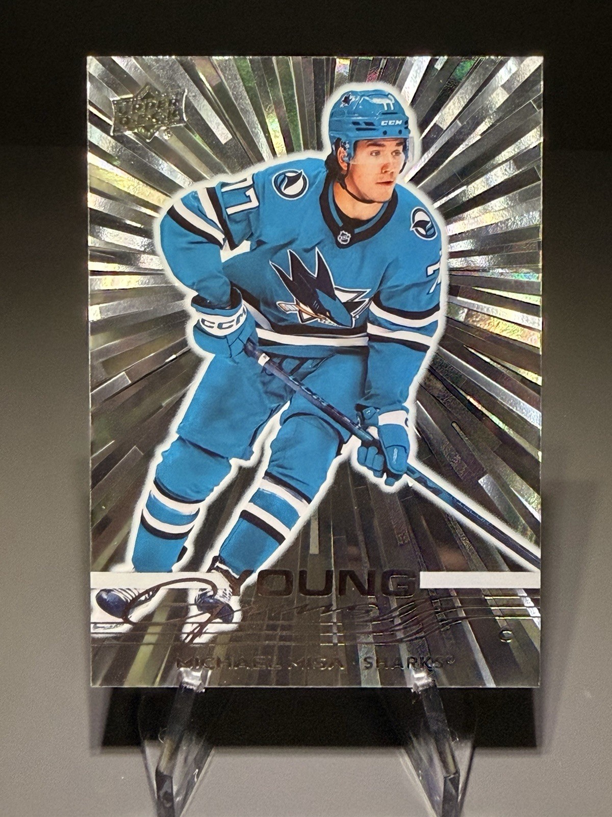 Michael Misa 2025-26 Upper Deck Series 2 Young Guns Outburst Silver #487 Sharks