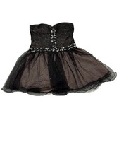Size 7/8 Dress Formal Prom Dress Party Stone Detail Strapless Flared Tulle Sheer