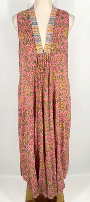 Sutii Milano Women's size M Floral v-neck maxi dress 100% cotton sleeveless Boho