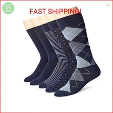 Amazon Essentials Men's Comfortable Patterned Cotton Crew Dress Socks, 5 Pairs,