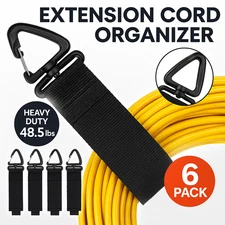 Extension Cord Organizer Straps 6 Pack Heavy Duty Hook Hanger Cables Hoses Tools
