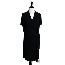 Lane Bryant Plus Size Faux Wrap Dress 18/20 Black Short Sleeve Stretch