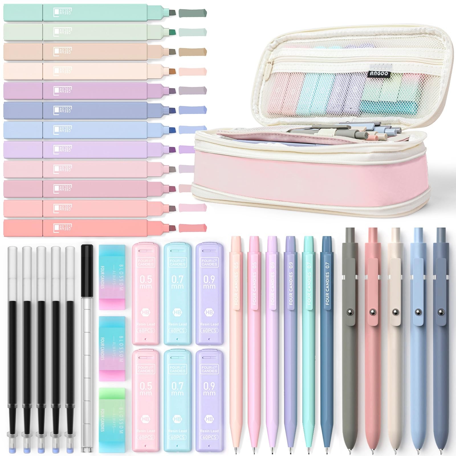 39 PCS Aesthetic School Supplies with Cute Pen Case, 12 Past