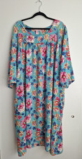 Serenada Vintage Mumu Blue Floral Rayon Elbow Length Sleeves Size 4X