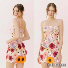 Storia x BHLDN Rehearsal Shower Pink Floral Applique Square Neck Mini Dress M 