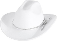 Womens Rhinestone Cowgirl Cowboy Hat Wide Brim One Size White-rope-rhinestone