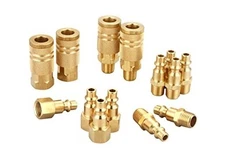 Coupler and Plug Kit (), Industrial Type D, 1/4 Inch NPT, Solid Brass 14 Piece