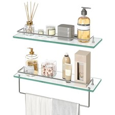 Glass Shelves for Bathroom, 15.7 Inch Floating Glass Shelf for Wall, Set of 2