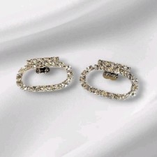 Vintage Sparkling Clear Rhinestones Shoe Clips set Silver Tone Metal