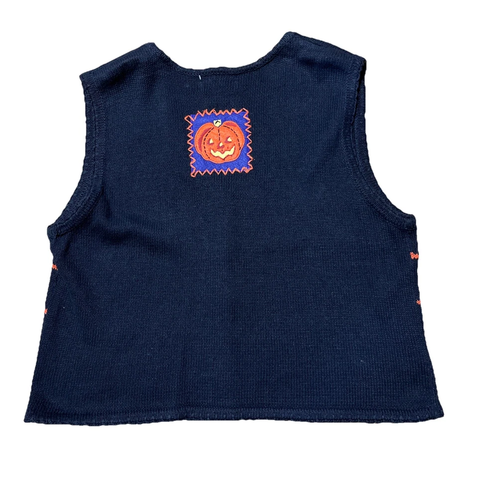 Chaleco Hampshire Studio XL Negro Bordado Halloween Suéter Feo Murciélago Calabaza Foto 2 de 4