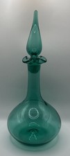 Blenko Hand Blown Art Glass Decanter 37 Sea Green 13.5" w/ Stopper