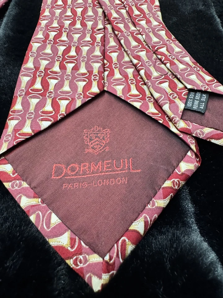 Dormeuil Silk Tie Mens Burgundy Red Gold Geometric Pattern Made in France Luxury - Image 4 of 4