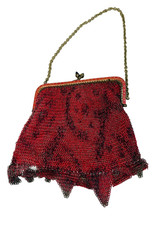 Antique German Red Mesh Evening Purse With Black Geometric Design