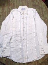 VTG Rockmount Ranch Wear Western Night Out Shirt Men White Ruffle USA Pearl Snap