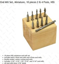 End Mill Set, Miniature, 10 pieces 2  4 Flute, HSS