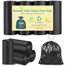 100 PCS Portable Toilet Bags for Camping, Drawstring Biodegradable Porta Pott...
