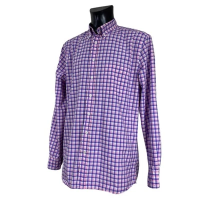 CHEMISE EN COTON VICHY ROSE VIOLET VÊTEMENT ITALIEN POPELINE GANT FIRENZE... - Photo 1/4