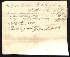 1835 Hartford & New Haven RR John Babcock Reimbursement Voucher / Pay Order