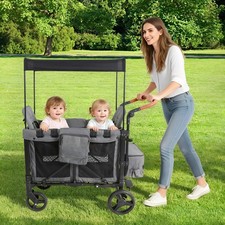 2 Seat Wagon Stroller Baby Wagon Stroller for 2 Kids Wagon Stroller W/Canopy