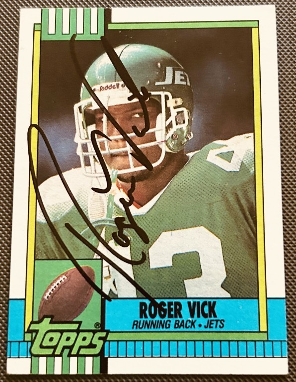 Roger Vick autograph signed auto New York Jets 1990 Topps NFL football card COA