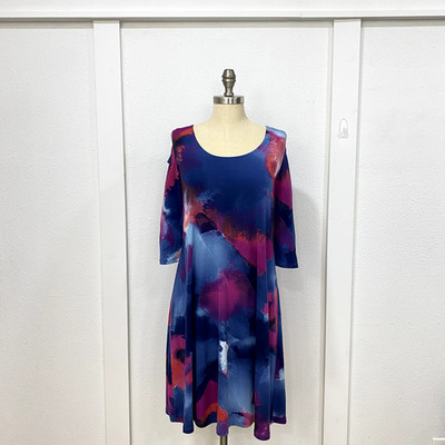 Clara Sun Woo Women's Dress Small Purple Watercolor Cold Shoulder Lightweight