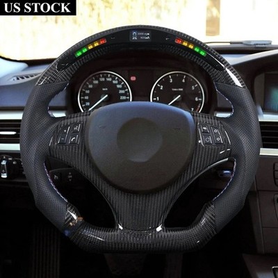 LED Carbon Fiber Flat Steering Wheel Manual For BMW 328i E90 E92 E93 M3 335i 05+