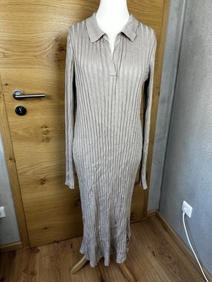 MONKI Stretchkleid wadenlang Gr. XL 42/44 Taupe/beige Ungetragen 70 % Viskose