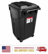 Hyper Tough 45 Gallon Wheeled Heavy Duty Plastic Garbage Can, Attached Lid,Black