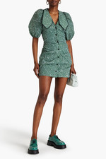 GANNI Organza Mini Dress Size 36 Myrtle Jacquard Balloon coquette fairy A004055