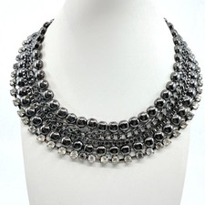Vintage Gunmetal Rhinestone Collar Necklace Layered Chunky Statement Bib Punk
