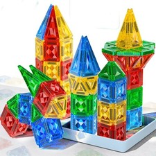 Zupooko 60pcs Mini Magnetic Tiles for Kids Ages Small, Multi-colored