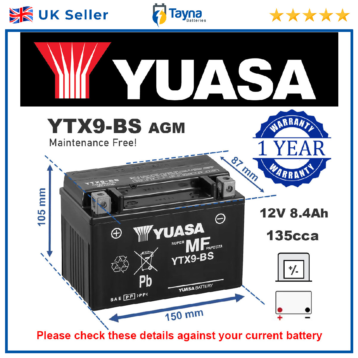 Motorcycle Battery for Honda Spacy CHA125T FES125 Pantheon 125 NX Replaces YTX9