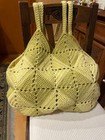 Gelbe Häckeltasche, Badetasche mit geblümtem Futter, Baumwolle, Handarbeit