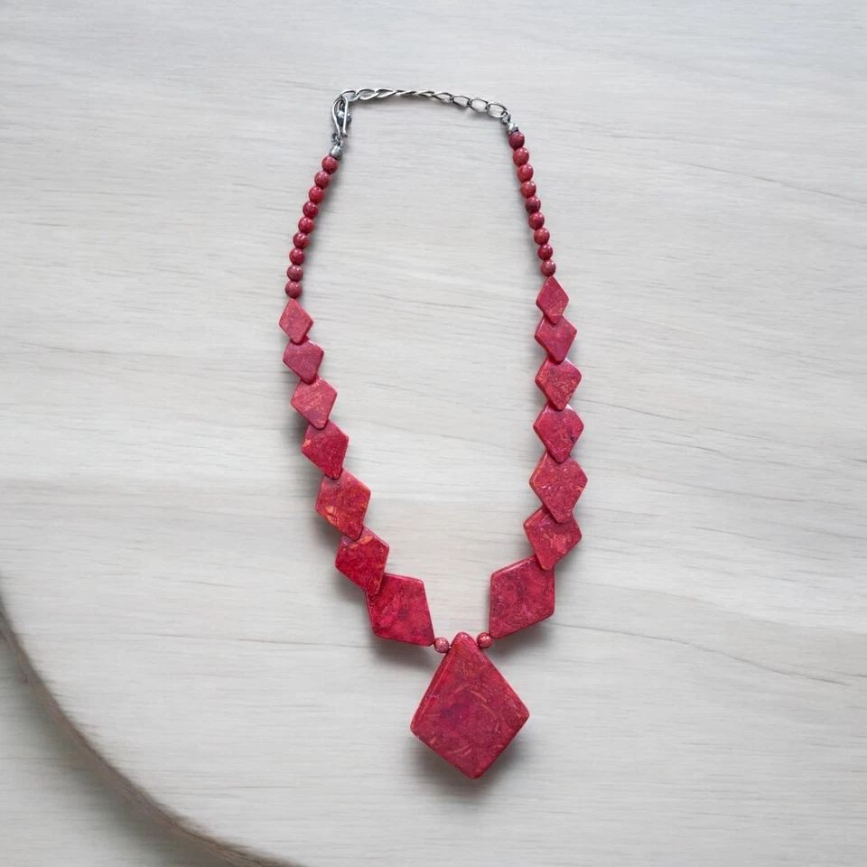 Colar Jay King DTR 925 prata esterlina vermelho coral diamante declaração - Imagem 2 de 4