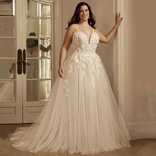 Hot Wedding Dresses Plus Size Customized V Neck Sleeveless Applique Glitter