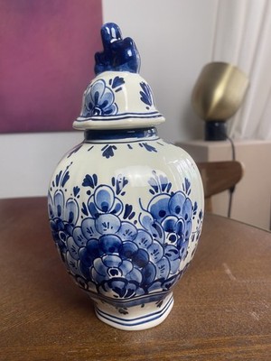 Vintage Delfter Deckelvase Blauw Delfts Handbemalt Holland