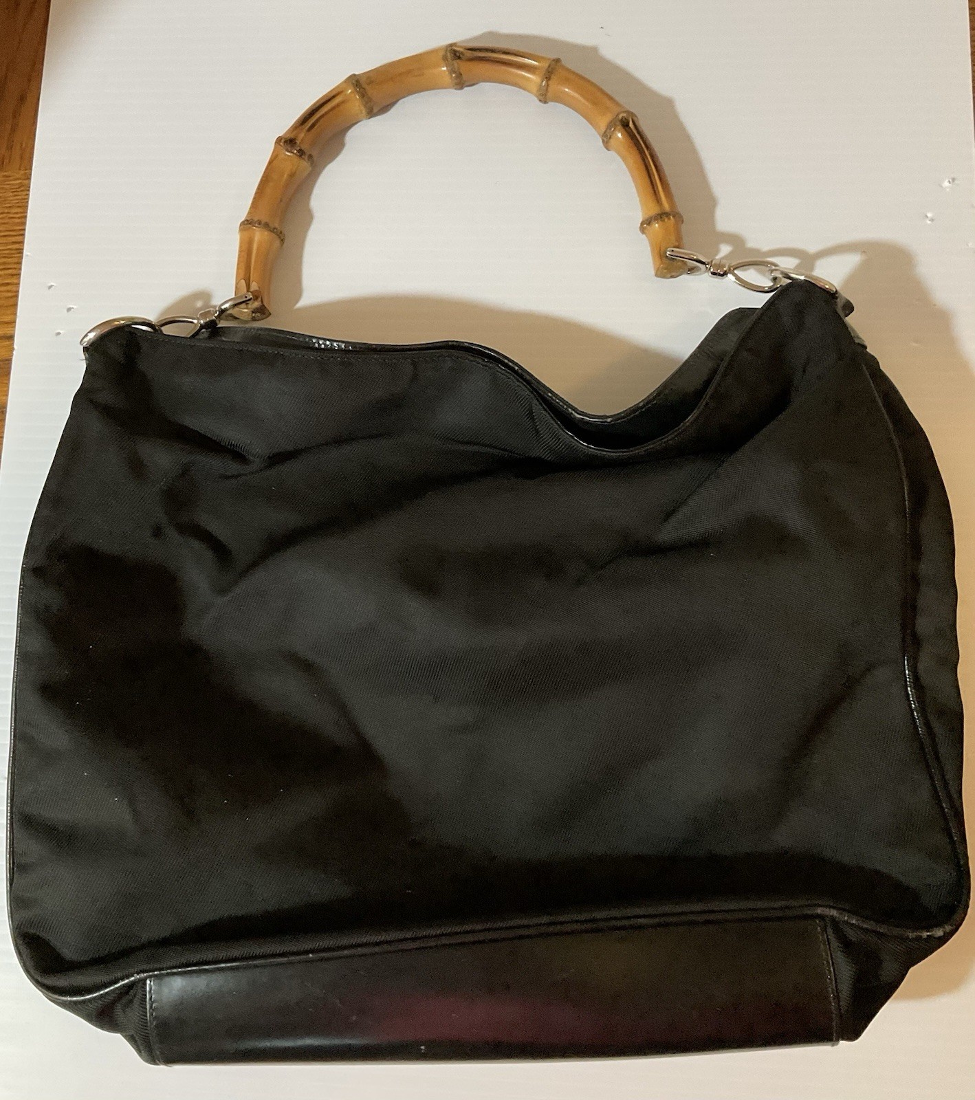 Authentic Gucci Vintage Black Nylon Hobo Bag With Bamboo Handle thumbnail 3